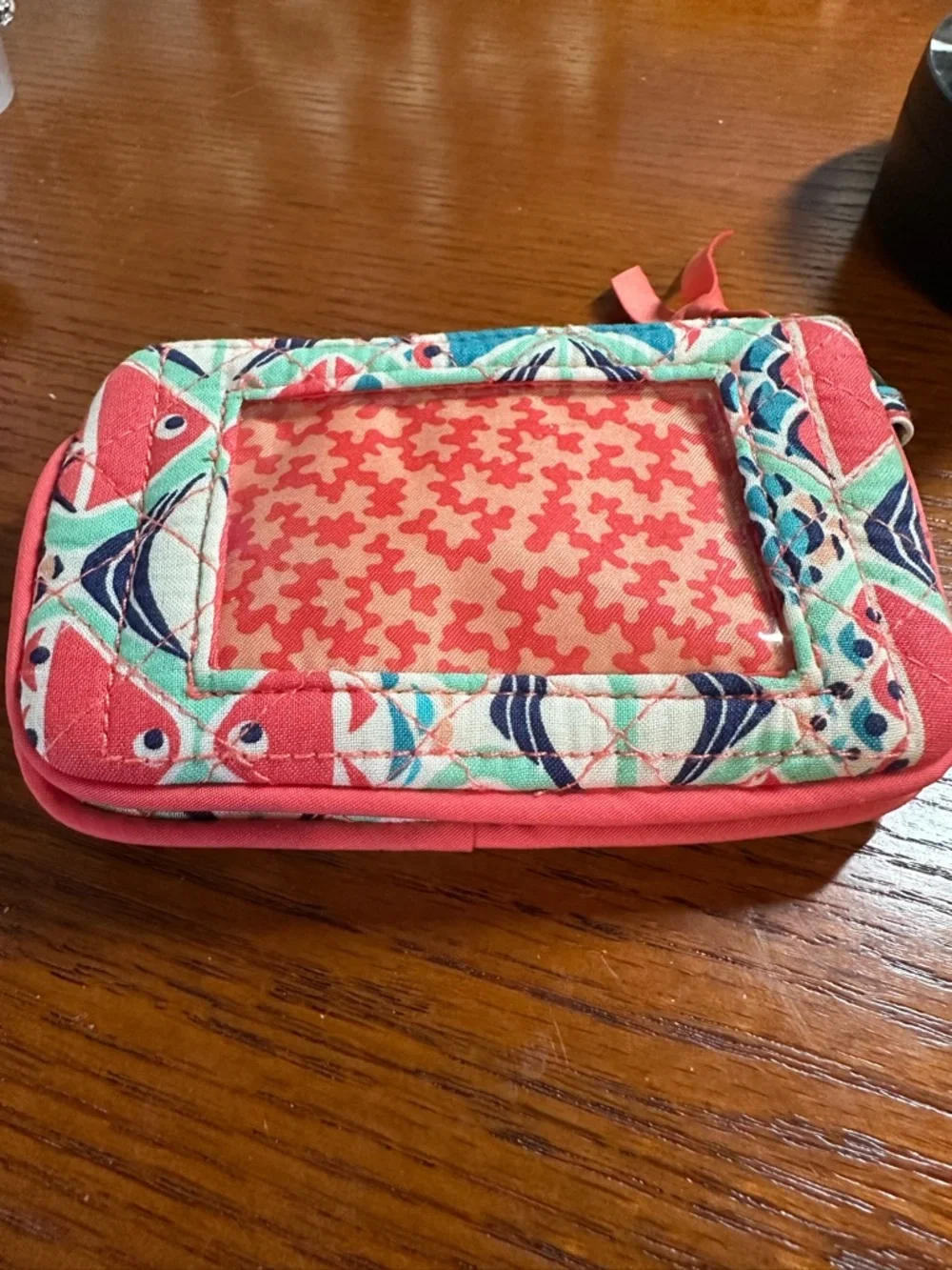 Vera Bradley Coral & Mint Quilted Fish Print Wallet - Picture 2 of 7